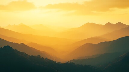 Obraz premium Golden Mountain Range Landscape View with Morning Mist Scenery