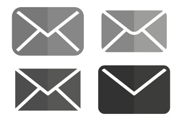 Envelope icon set. Monochrome mail symbols. Flat postal Vector. Simple grayscale pack.