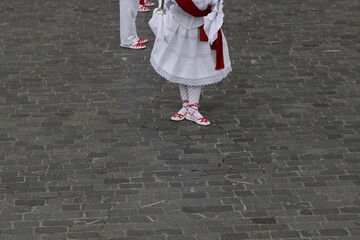 Basque folk dancers in the street