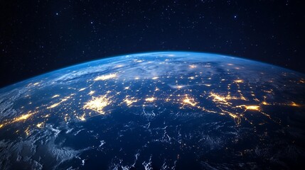 Fototapeta premium Earth From Space at Night Showing City Lights and Atmosphere