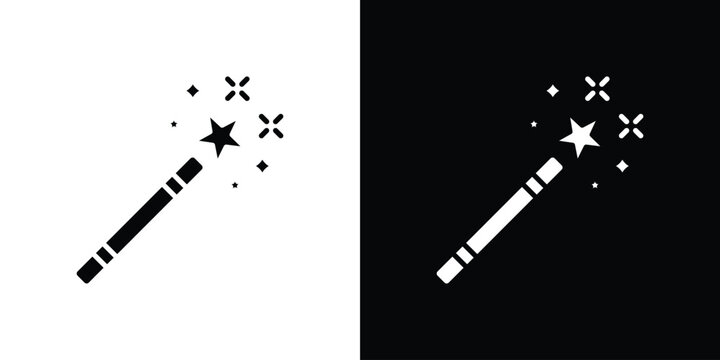 Magic wand icons flat vector concept. Black and white illustrations
