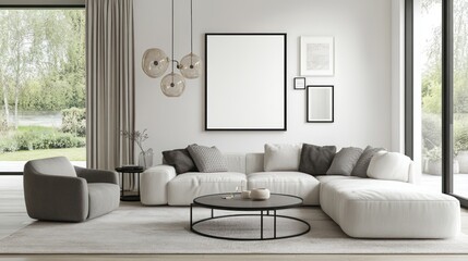 Modern living room with large windows