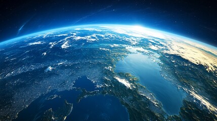 Obraz premium Stunning View of Earth From Space Showing Atmosphere and City Lights