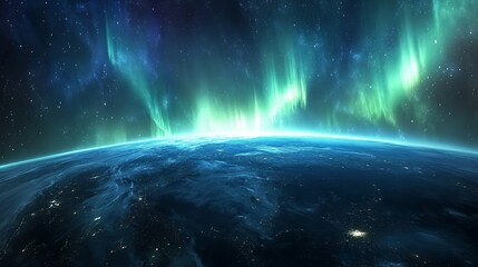 Obraz premium Spectacular Aurora Borealis Over Earth From Space View with Starry Sky