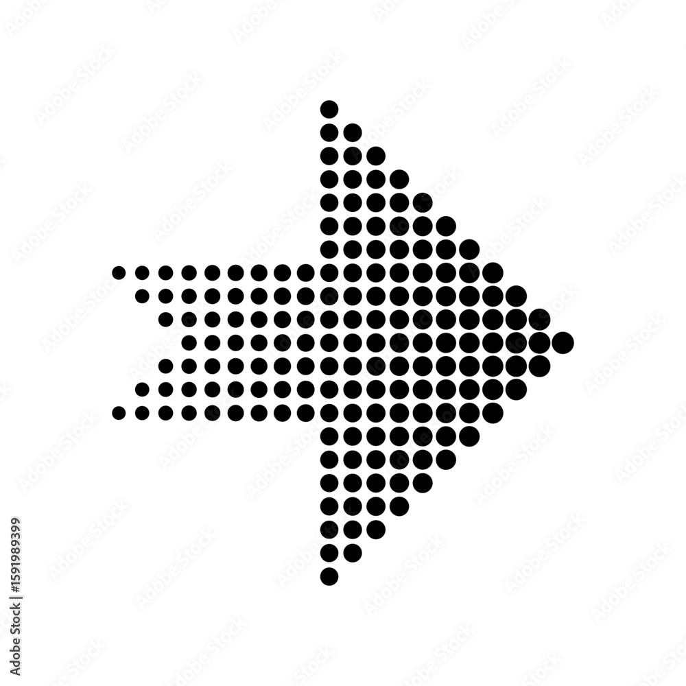 Poster halftone arrow icon. dotted direction symbol. pixel gradient vector. bold pointer shape.