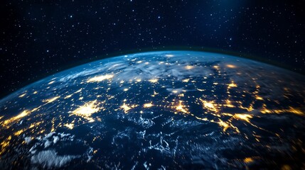 Obraz premium Earth From Space Showing City Lights and Starry Sky at Night