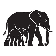 Fototapeta premium Elephant Silhouette Mother Baby Animal Vector Illustration