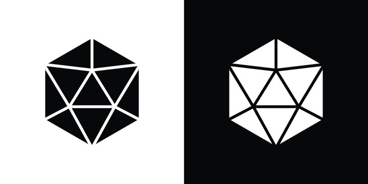 Dice d20 icons flat vector concept. Black and white illustrations