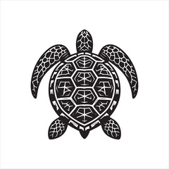Fototapeta premium Intricate Black and White Sea Turtle Illustration with Detailed Shell Pattern.