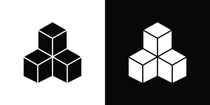 Cube icons flat vector concept. Black and white illustrations