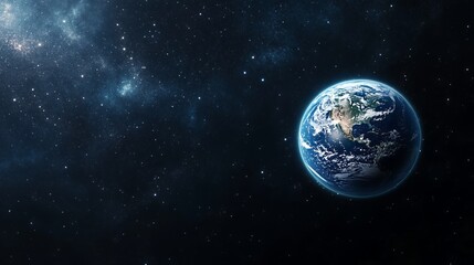 Obraz premium Earth Orbiting in Deep Space with Stars and Nebulae Exploration