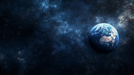 Earth View From Space with Stars and Nebula Galaxy Background