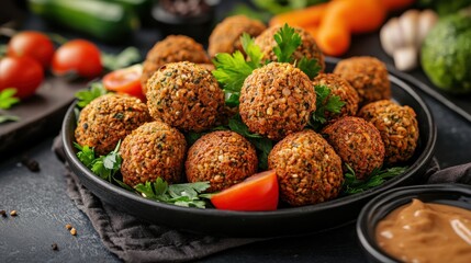 Air-Fried Falafel Served with Fresh Vegetables