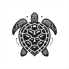 Fototapeta premium Ornate Black Sea Turtle Illustration in Vintage Style.