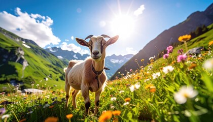 Obraz premium Goat in a vibrant alpine meadow