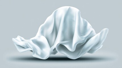 White cloth draped over unseen form floating over a light gray surface