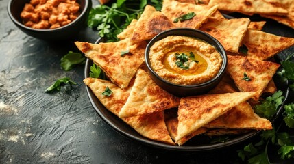Air-Fried Pita Bread Triangles with Dips