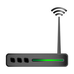 Router device illustration. Active Wi Fi signal. Network connection symbol. Vector technology concept.