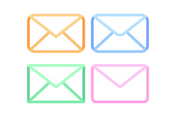 Color envelope icons. Mail message symbols. Pastel line style. Vector communication set.