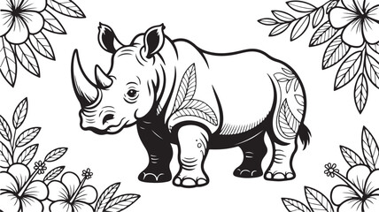 Obraz premium Vector illustration of a wild safari rhino, a large cartoon mammal with a big horn
