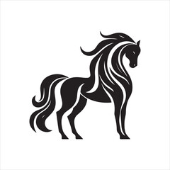 Stylized Black Horse Silhouette with Flowing Mane and Tail Design.