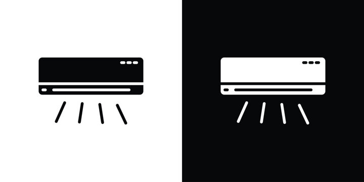Air conditioner icons flat vector concept. Black and white illustrations