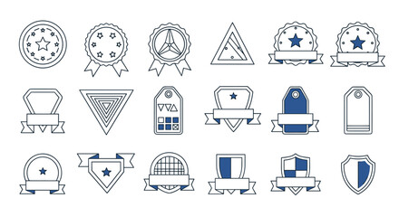 Collection of decorative emblems badges labels and awards for recognition and achievement design elements