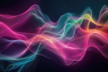Obraz premium Flowing abstract waves in pink, purple, and blue hues on a dark background. Background image of vibrant color digital wave with black background. Digital artwork for modern and vibrant design. AIG51.