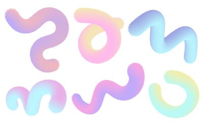 Curve 3D Fluffy Lines Set, Creative Wavy Colorful Line, Collection, Gradient, Transparent 
