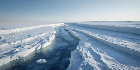 Obraz premium Towering Icebergs Divided by Deep Blue Meltwater Stream