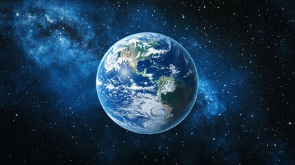 Obraz premium Earth View From Space Surrounded by Nebula and Stars Concept
