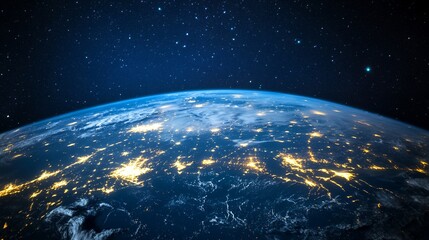 Obraz premium Earth View From Space at Night with City Lights and Stars