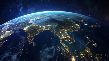 Fototapeta premium Earth View From Space Showing Asia at Night with City Lights