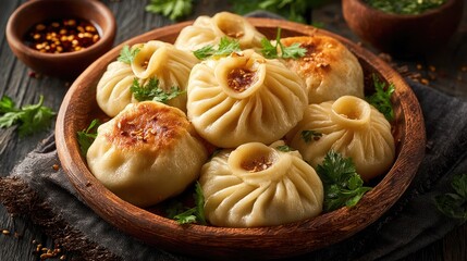 Turkmenistan dish Manty Steamed dumplings plump dough pockets with meat