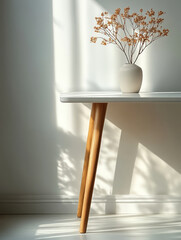 Modern minimalist white table light and shadow interior space