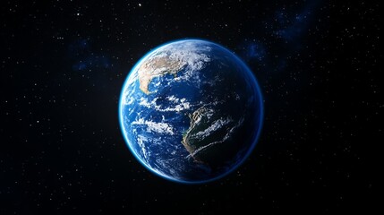 Earth Rotating in Space Showcasing Continents and Ocean with Starry Background