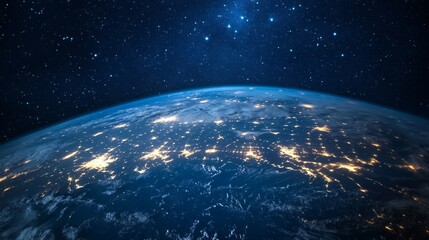 Obraz premium Earth View From Space with City Lights and Starry Night Sky