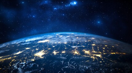 Obraz premium Earth at Night Seen From Space Showing City Lights and Stars
