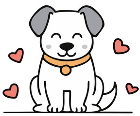Cute Puppy: A charming cartoon of a cheerful puppy, radiating warmth and affection with heart symbols surrounding it, embodying unconditional love and playful happiness.