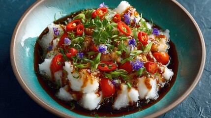 Brunei dish Ambuyat Sticky sago starch dipped in tangy sauces eaten with fish or vegetables