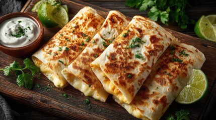 Honduras dish Baleadas Flour tortillas filled with beans cheese and cream folded and grilled