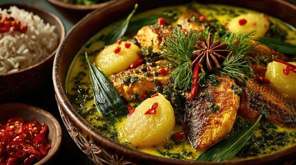 Bangladesh dish Hilsa Fish Curry Mustard-based curry with tender hilsa fish pungent and rich in flavor