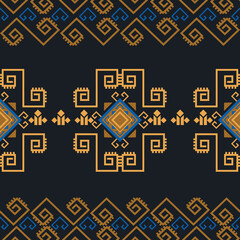 :

Luxury Tribal Geometric Pattern with Gold and Blue on Black Background Seamless Pattern