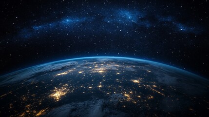 Fototapeta premium Earth at Night From Space View with City Lights and Stars