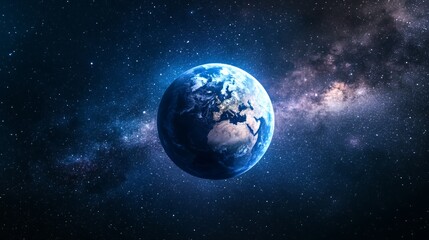 Fototapeta premium Earth Globe Floating in Space with Galaxy Starry Night Background