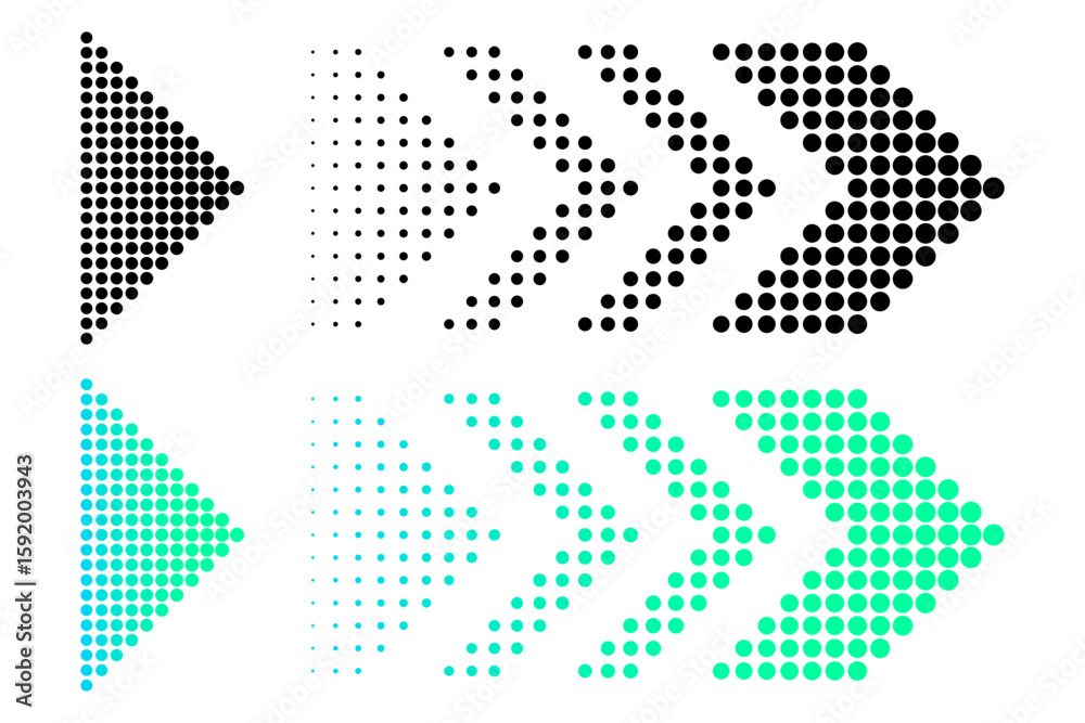 Poster dotted arrow collection. directional movement symbol. pixel art pointer. vector navigation element.
