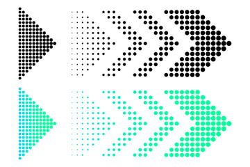 Dotted arrow collection. Directional movement symbol. Pixel art pointer. Vector navigation element.