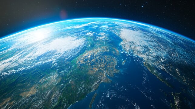 Earth View From Space Showing Asia Continent with Cloud Coverage