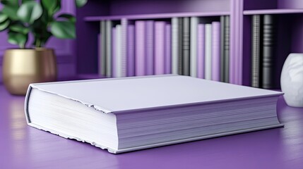Blank White Book Mockup on Purple Desk