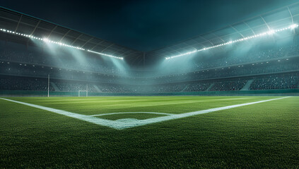 Fototapeta premium Professional Sports Stadium with Crowd and Goalpost View